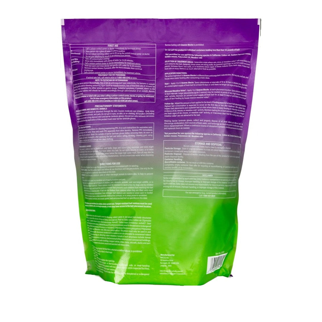 Gnavex Bait Blocks 4 lb Pouch Back side - Rodent Control