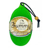 Green gummy brush with brand label on a white background