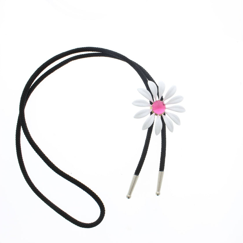 HHH Designs - 59mm White Enamel Daisy Bolo Tie With Pink Stone