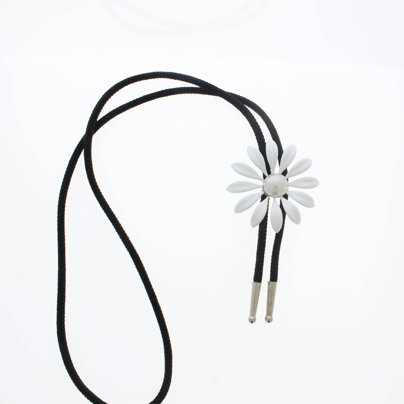 HHH Designs - 59mm White Enamel Daisy Bolo Tie with pearl Stone