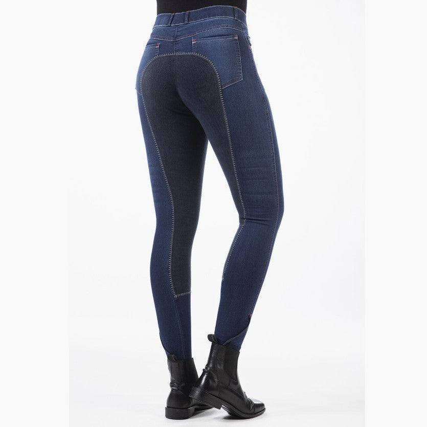 HKM Children's Summer Denim Riding breech 3/4 Alos seat Back view on model