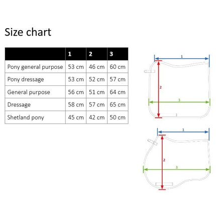 HKM Color Breeze All-Purpose Saddle Pad Size Chart