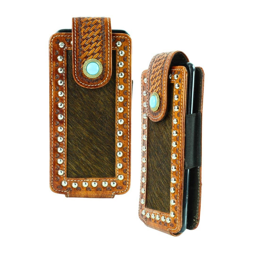 Hair on Hide Belt Phone Case w/ Turquoise on closure flap