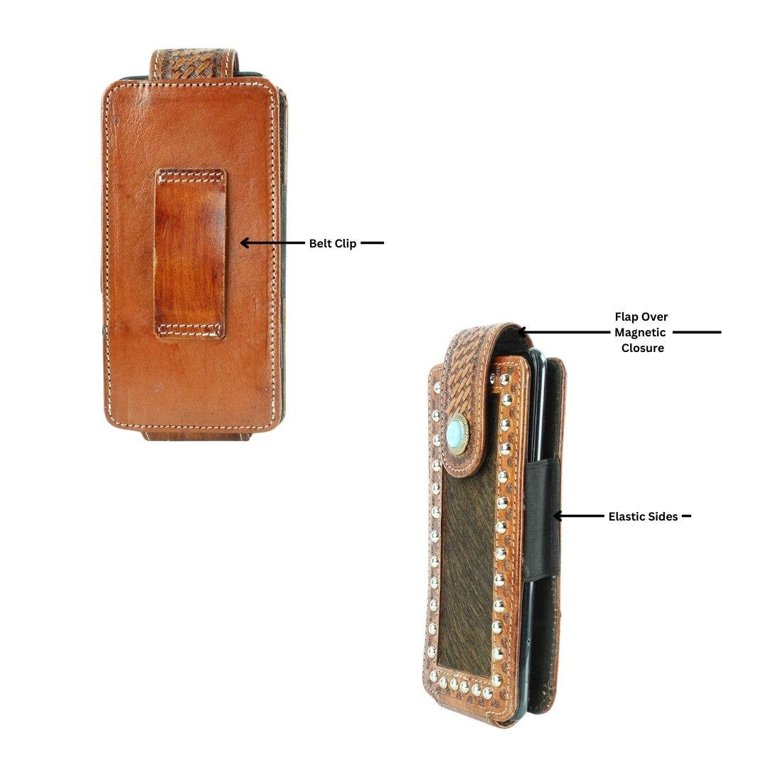 Hair on Hide Belt Phone Case w/ Turquoise front and back