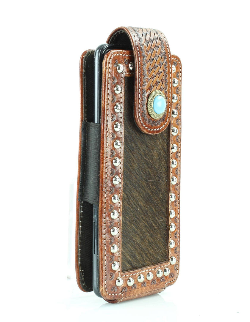 Hair on Hide Belt Phone Case w/ Turquoise side angle