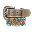 Decorative belt with intricate design and pattern on a white background