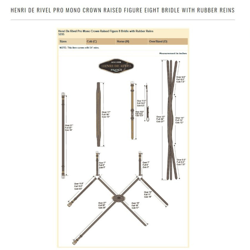 Henri de Rivel Pro Mono Crown Raised Figure Eight Bridle Measurements