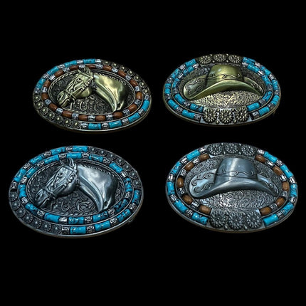 HorseHairz Equestrian Belt Buckle view of four styles