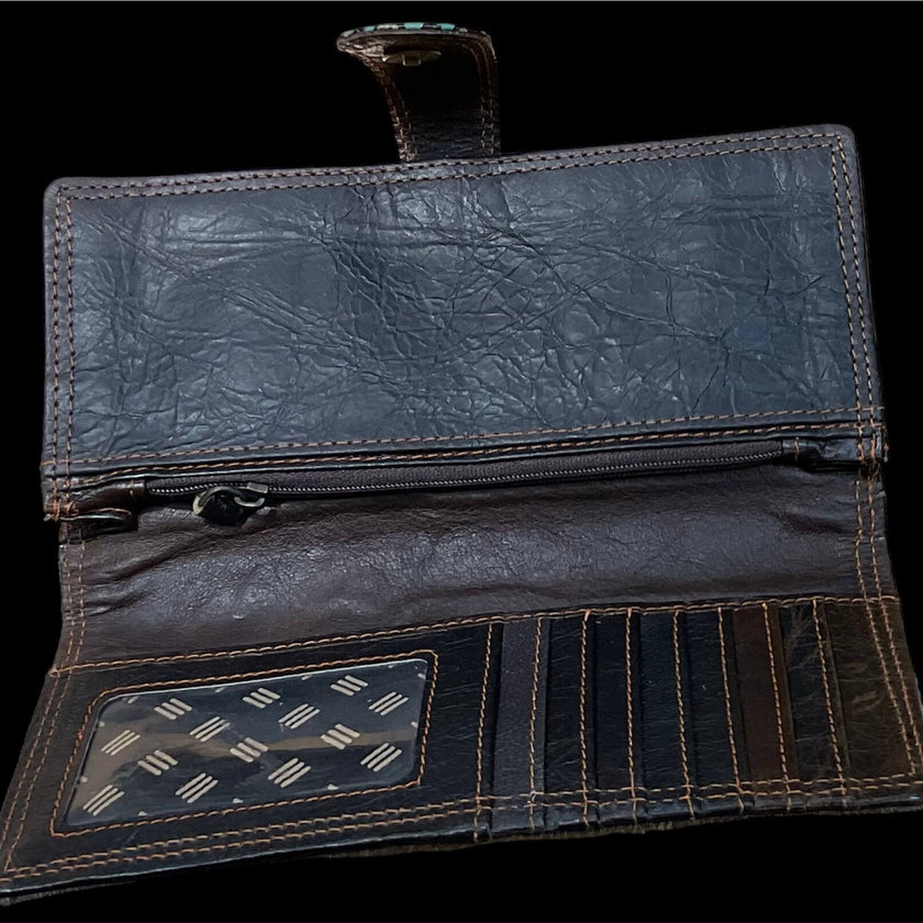HorseHairz Equestrian Hand Tooled Leather and Cowhide Wallet inside details.