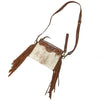 Brown and beige HorseHairz Equestrian Handbag with brown fringe details and strap.