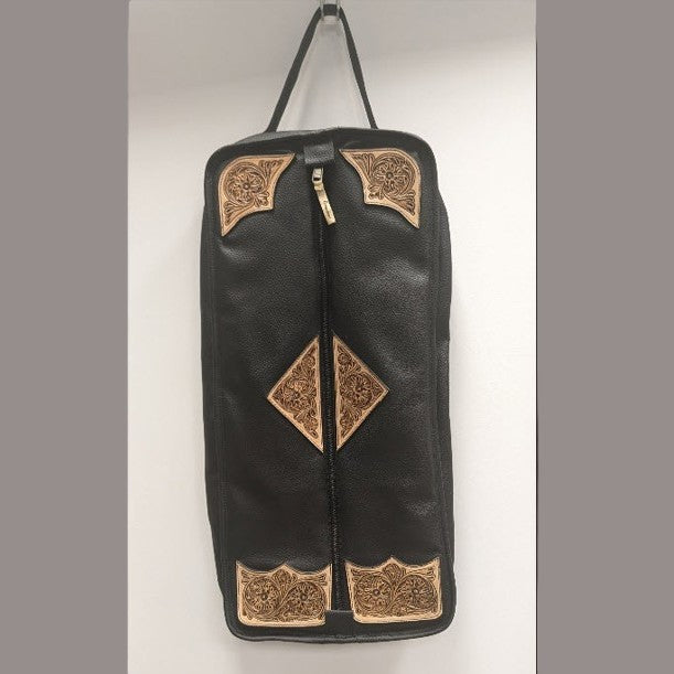 HorseHairz Equestrian Leather Headstall / Bridle / Rein / Gear Bag Black Tooled front view