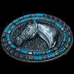 HorseHairz Equestrian silver horse head Belt Buckle with turquoise inlay