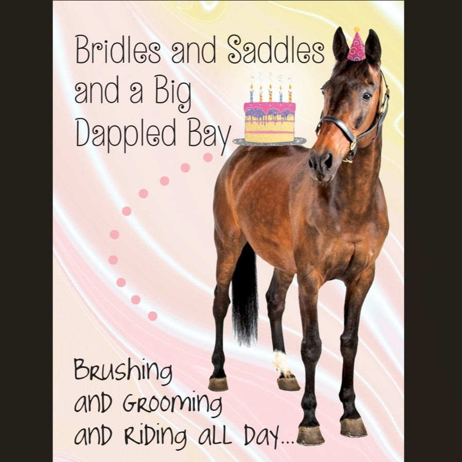 Horse Birthday Card: Bridles & Saddles Dappled Bat front cover
