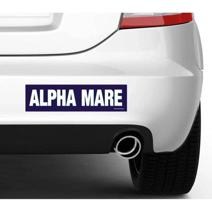 Horse Bumper Sticker: Alpha Mare! on a white car.