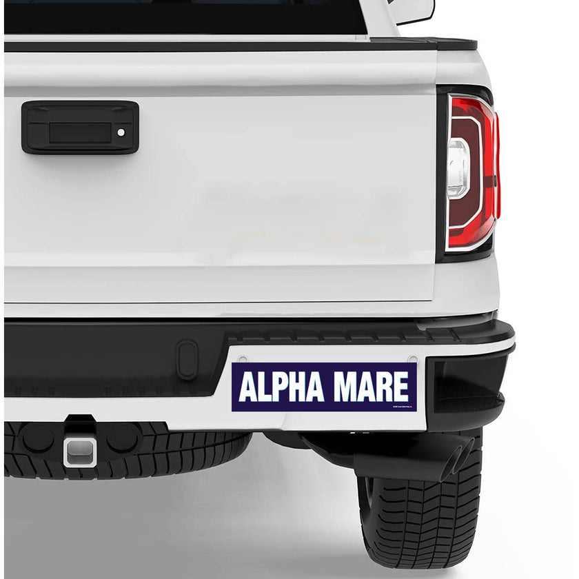 Horse Bumper Sticker: Alpha Mare! on a white truck