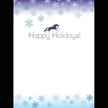 Horse Christmas Card - Galloping - with a horse and 'Happy Holidays!' text on a snowflake-themed background.