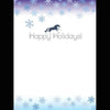 Horse Christmas Card - Galloping - with a horse and 'Happy Holidays!' text on a snowflake-themed background.