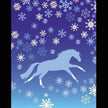 Horse Christmas Card - Galloping - Blue horse silhouette with snowflakes on a blue background