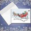 Horse Christmas Card - Santa Knows - with horse-drawn sleigh and text on a snowy background