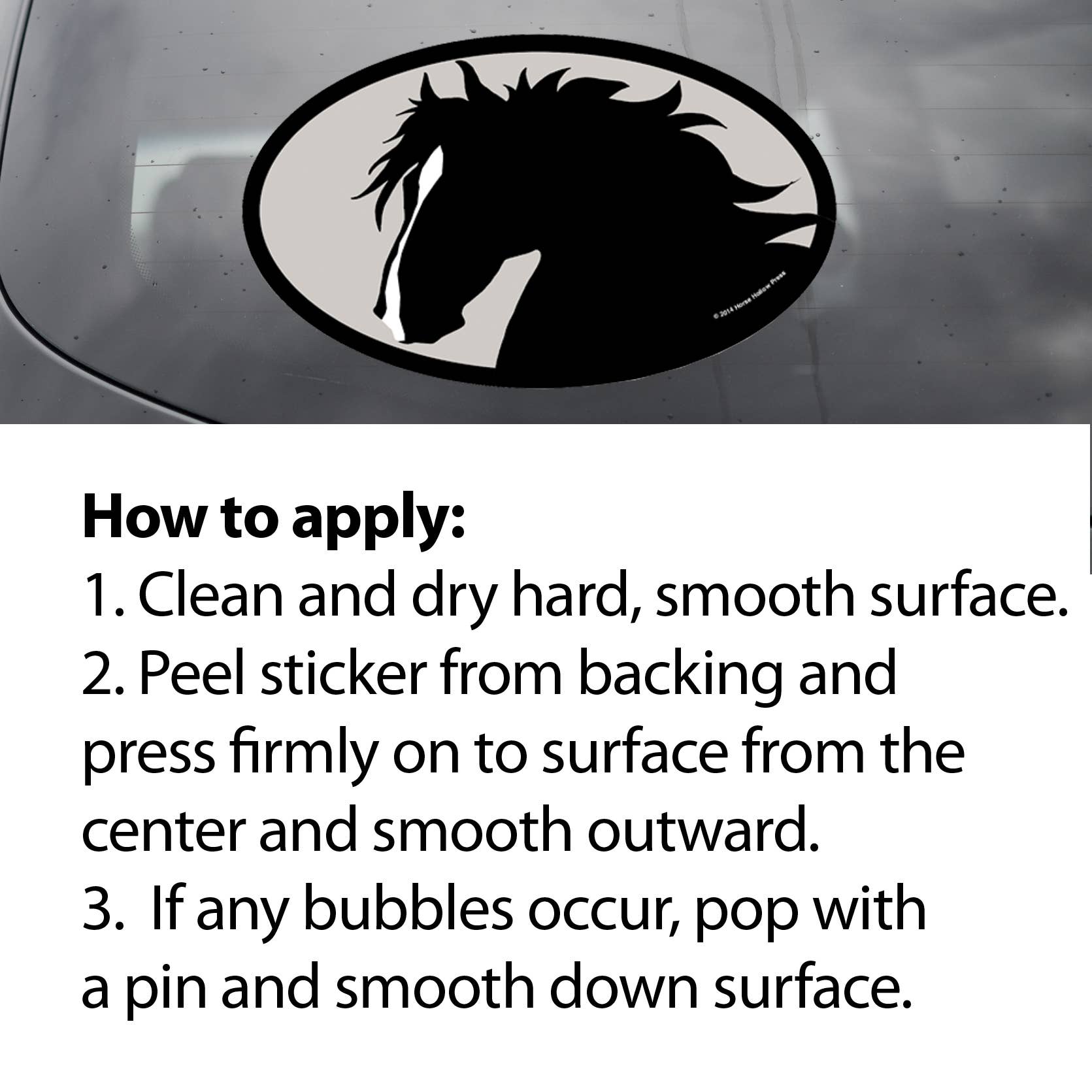 Horse Sticker: Horse w/ Flowing Mane with instructions on how to apply