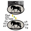 Horse Sticker: showing it in the package and then what it looks like after crack and peel, out of the package.