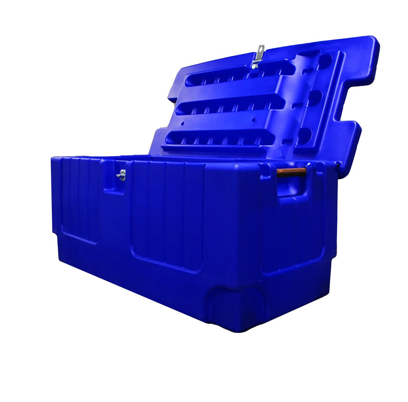 Horsemen's Pride Tack Trunk open showing a side handle and closure 