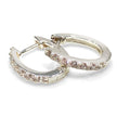 Horseshoe Hinge Earrings CZ Stones - Silver hoop earrings with glittery detailing on a white background