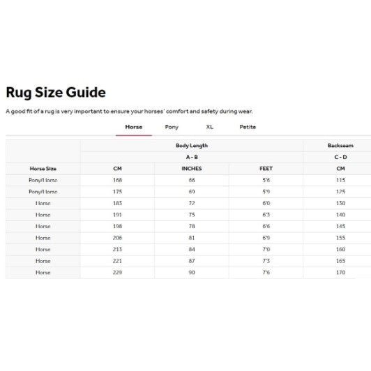 Horseware® Amigo® Bravo 12 XL Turnout (250g Medium) Size Chart