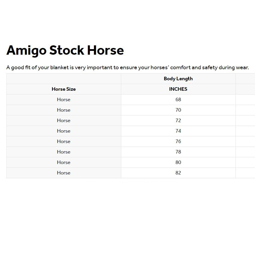 Horseware® Amigo® Stock Horse Turnout (200g Medium) Size Chart