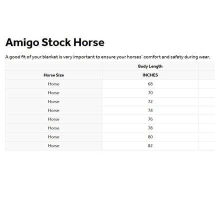 Horseware® Amigo® Stock Horse Turnout (200g Medium) Size Chart