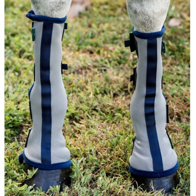 Horseware® Fly Boots - Set of 2 Silver Navy Front view
