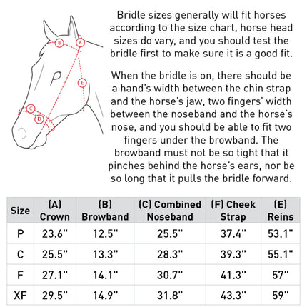 Horze by Equinavia Denver Bitless Bridle Size Guide