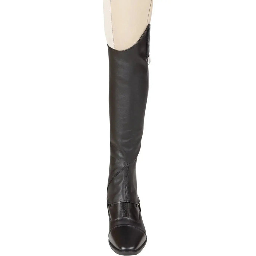 Huntley Equestrian Custom Fit Premium Leather Half Chaps front view single half chap