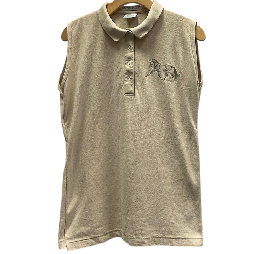 KHS-E Outerbanks Sleeveless tan shirt with dressage horse embroidery