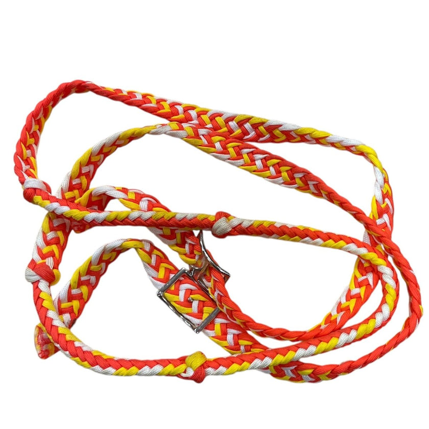 KHS-E Orange, Yellow And White Braided Nylon Barrel Reins