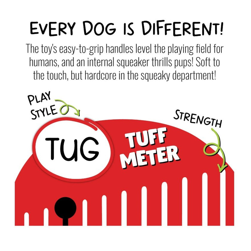 Jolly Pets Tug-a-Mals - Rope Handles info easy to grip handles with squeaker.