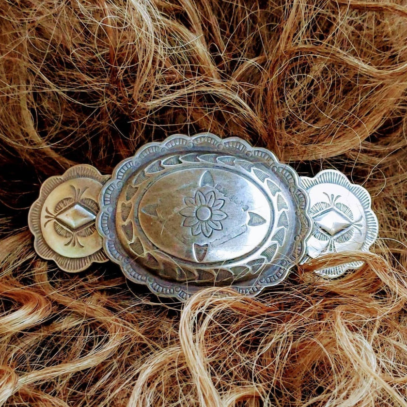Julie Rose Originals - Silver Western Hairclip, Southwestern Style Shown in hair.