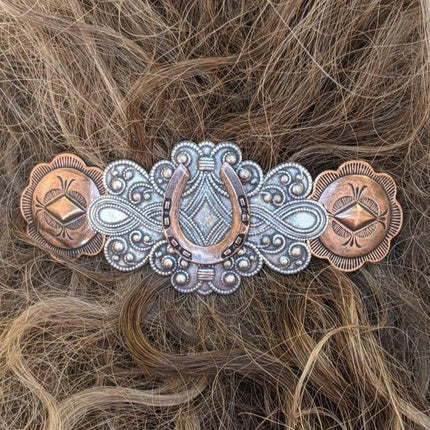 Julie Rose Originals - Western Horseshoe Barrette, Horseshoe Hair Clip 1 shown in hair.