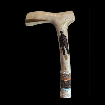 KHS-C Wooden walking cane with a handle and decorative Clint Eastwood  and beads