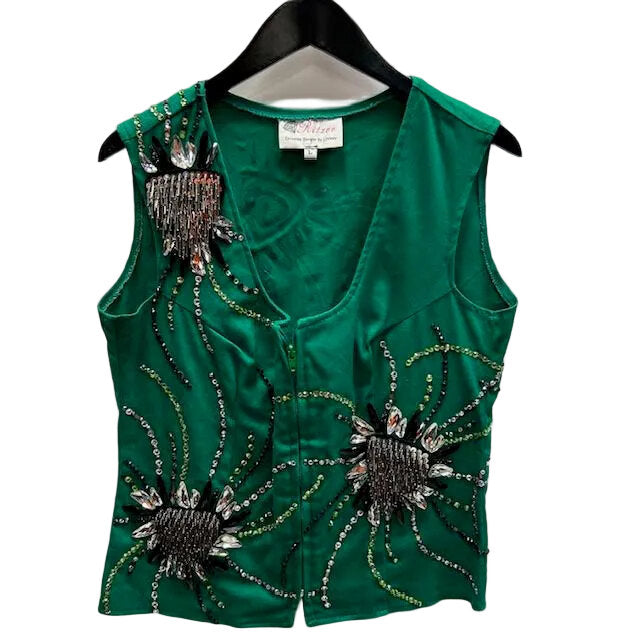 KHS-C Western Pleasure Show Vest, Green vest with decorative elements.