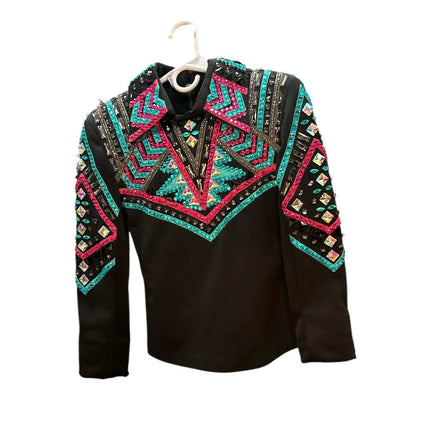 KHS-C Youth Showmanship Top / Black blouse with colorful geometric patterns 