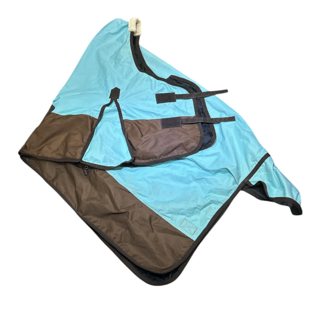 KHS EXCHANGE BROWN AND LIGHT BLUE 72 inch Reinsman Rain Sheet  WITH TAIL COVER