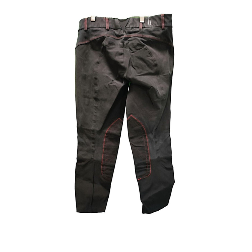 KHS-E Ariat® Front Zip Knee Patch Breeches black with red accents 