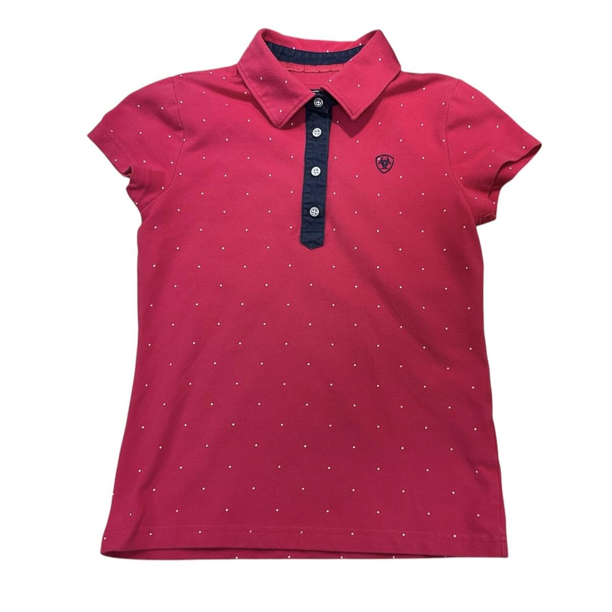 KHS-E Ariat® Girls Pink Polo Shirt with buttons and white polka dots