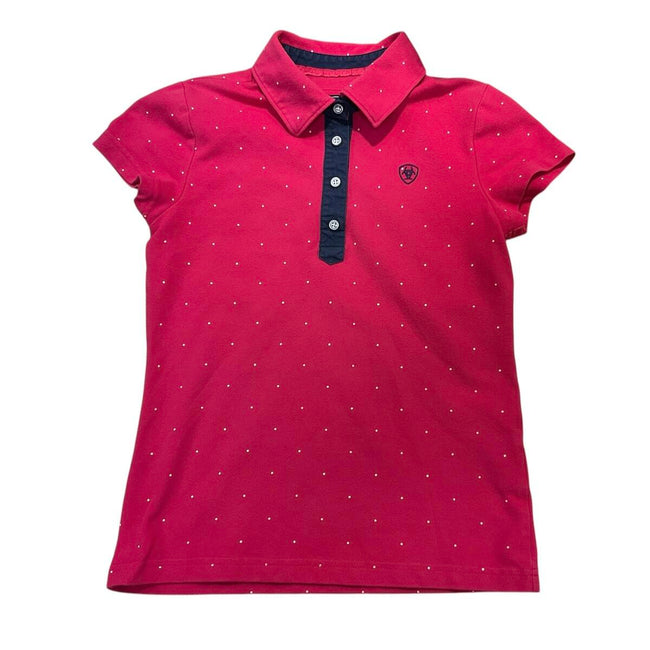 KHS-E Ariat® Girls Pink Polo Shirt with buttons and white polka dots