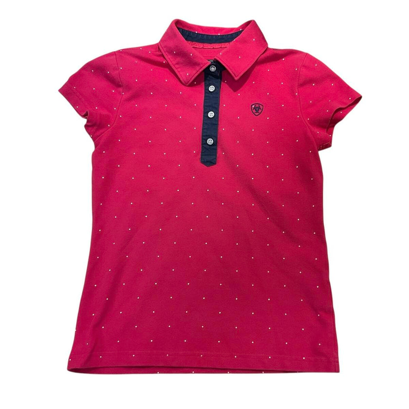 KHS-E Ariat® Girls Pink Polo Shirt with buttons and white polka dots