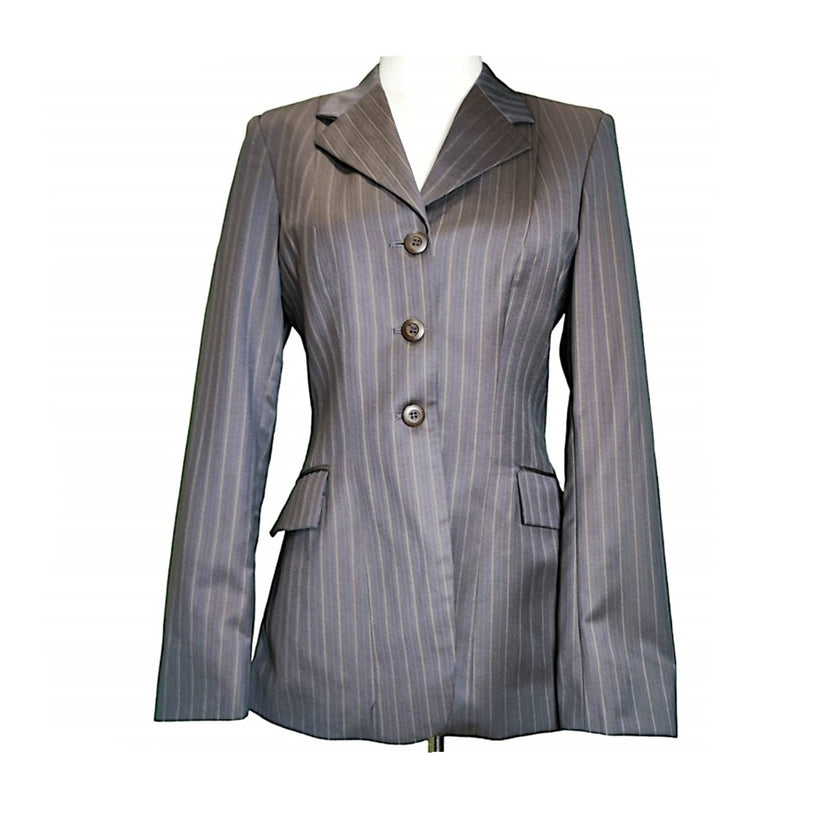 KHS-E Ariat® Hunter Show Jacket front, Black and gray with stripe, size 10