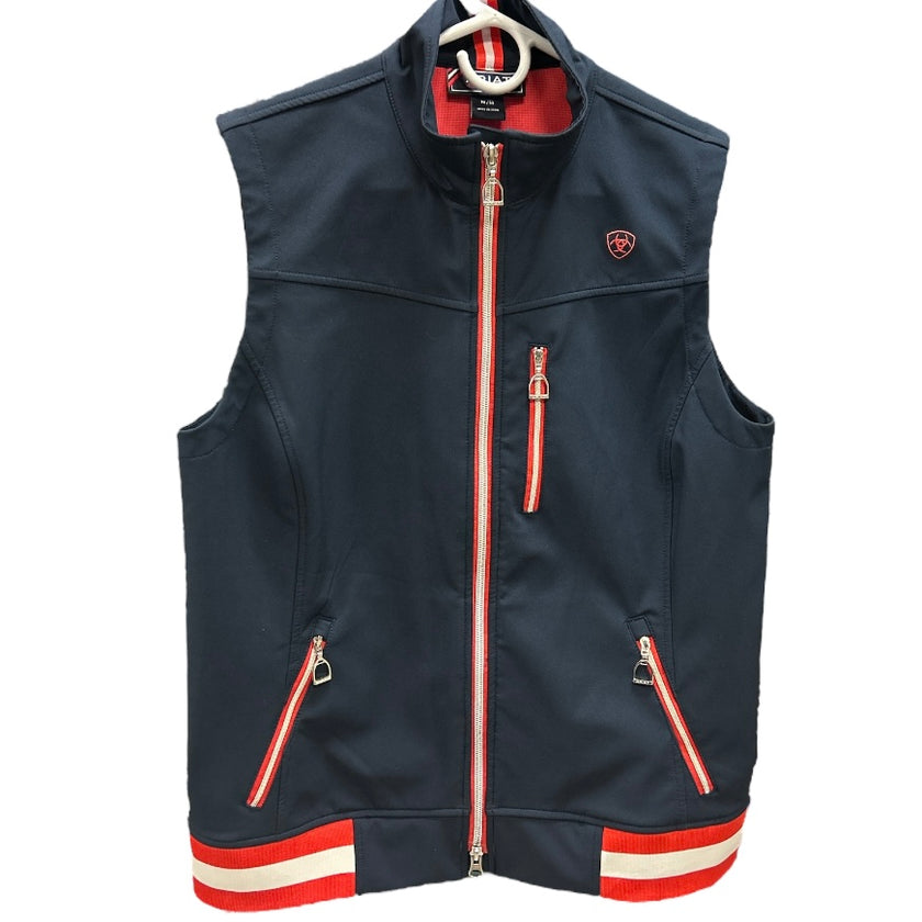 KHS-E Ariat® Vest with red and white zippers and trim at the elastic bottom edge.