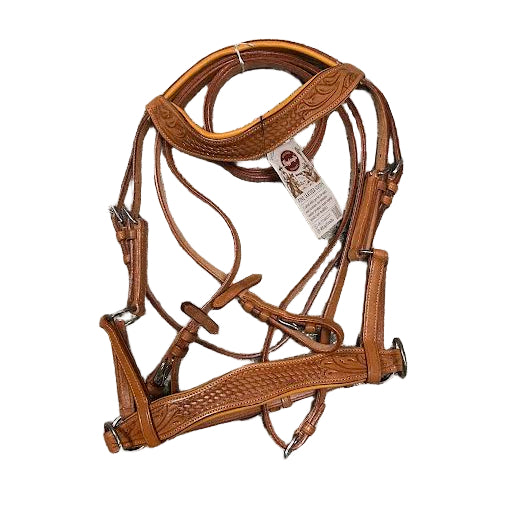 KHS-E KayfCrafts Side Pull Bitless Bridles Brown leather horse bridle with intricate tooling