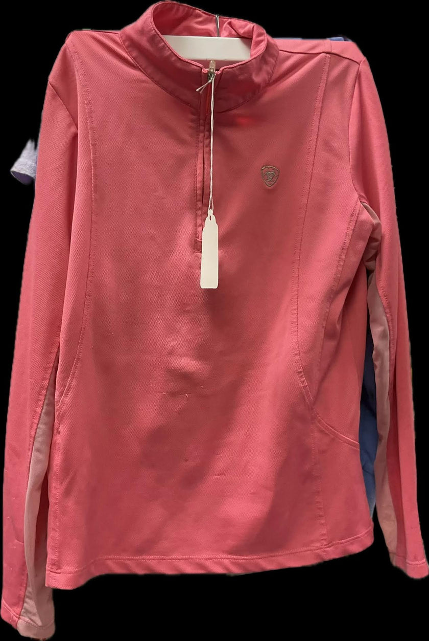 Pink KHS-E Kids M Ariat Tek Sunshirt with a brand logo